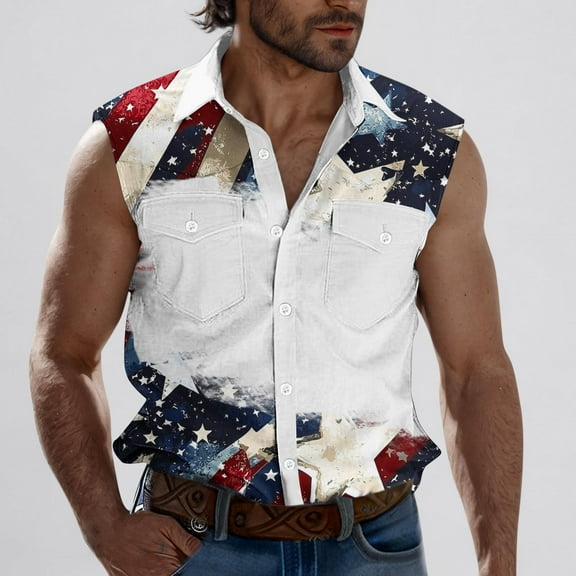 cllios Mens Vintage T Shirts 4th of July American Flag Tank Top Button Down Casual Sleeveless Muscle Tshirts with Pocket Independence Day Men Tank Tops