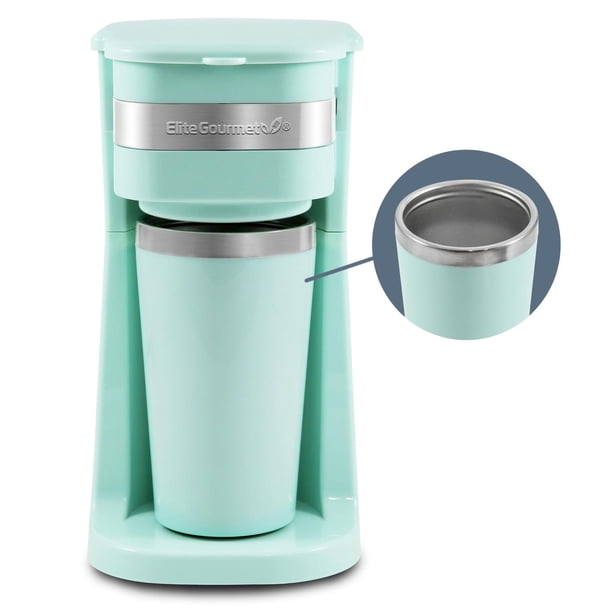 Elite Gourmet EHC113M - Cafetera compacta personal de una sola reserva incluye taza de viaje térmica