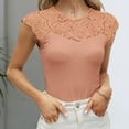 thumbnail image 6 of Jewelreauty Womens Lace Crew Neck Cap Sleeve Tank Tops Casual Ribbed Solid Shirts Summer Loose Fitting Tee (L, Orange), 6 of 9