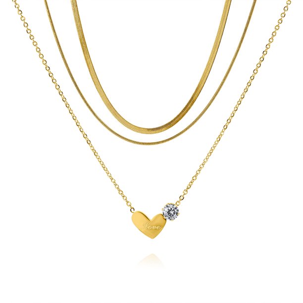 Collares JeenMata Paquete de Regalo 3 Cadenas Corazón Piedra