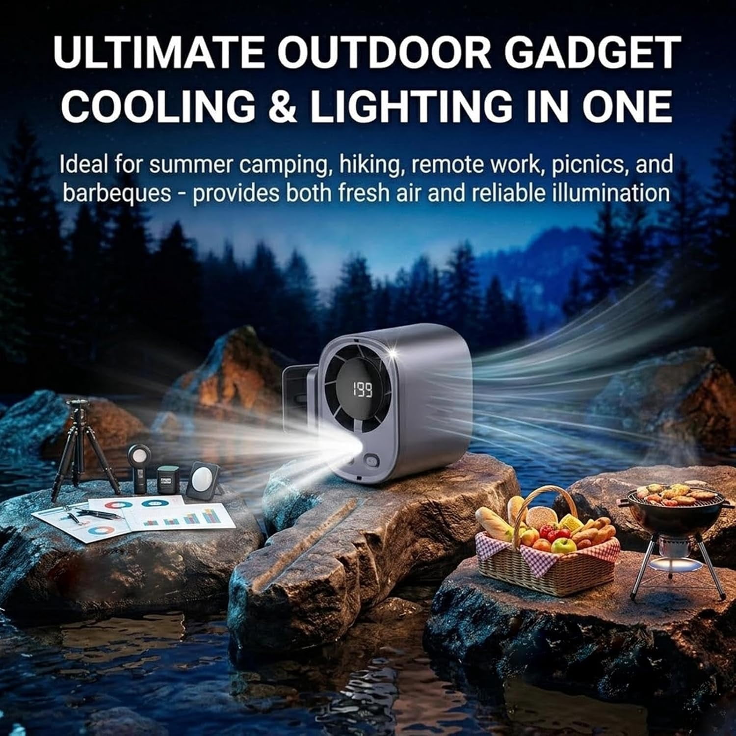 Car Fan , Clip On Low Noise LED Display , Clip On Fan - for Cycling Traveling Fishing Camping Beach Road Trip Jobsite Men Women Youth Teens