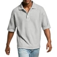thumbnail image 6 of Dwellite Waffle Short Sleeve Men Polo Shirts Casual Big and Tall Fashion Collared Shirt Solid Color Golf Pullovers Light Gray M, 6 of 8