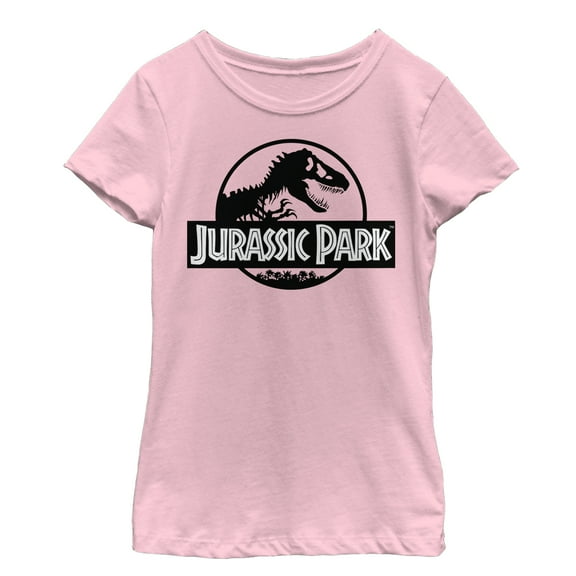 Girl's Jurassic Park Black and White Logo  Graphic Tee Light Pink Small