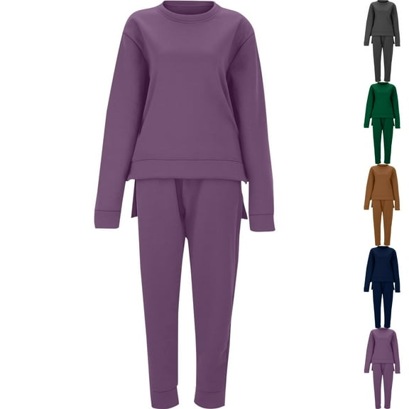 Admvng Sets for Women Casual Loose Long Sleeve Crew Neck Sweatshirt Tracksuit Fall Irregular Hem Drawstring Long Sweatpant Set Suits Women Clothing S-2XL