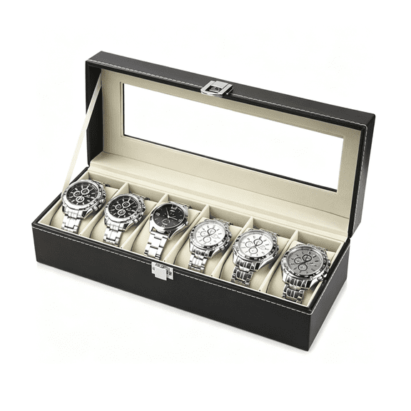 Men's Watch Storage Case, 6 Watch Organizer Box For Watch Display