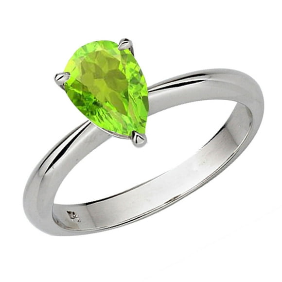 Dazzlingrock Collection Sterling Silver 8X6 MM Pear Peridot Solitaire Bridal Engagement Ring, Size 6