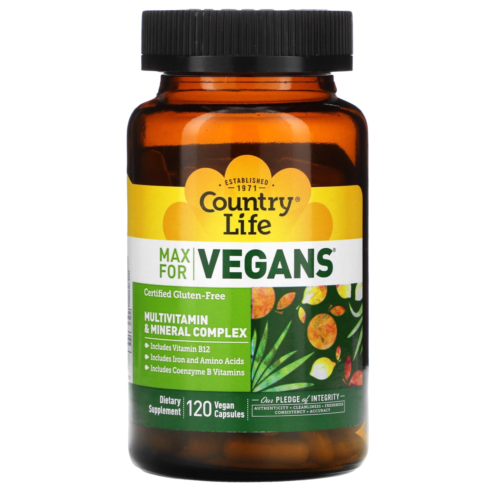 Country Life Max for Vegans - 120 Vegan Capsules - Daily Multivitamins - Immune Support Supplement - Contains Vitamin B12, Iron, Amino Acids, Coenzyme B Vitamins - Gluten-Free