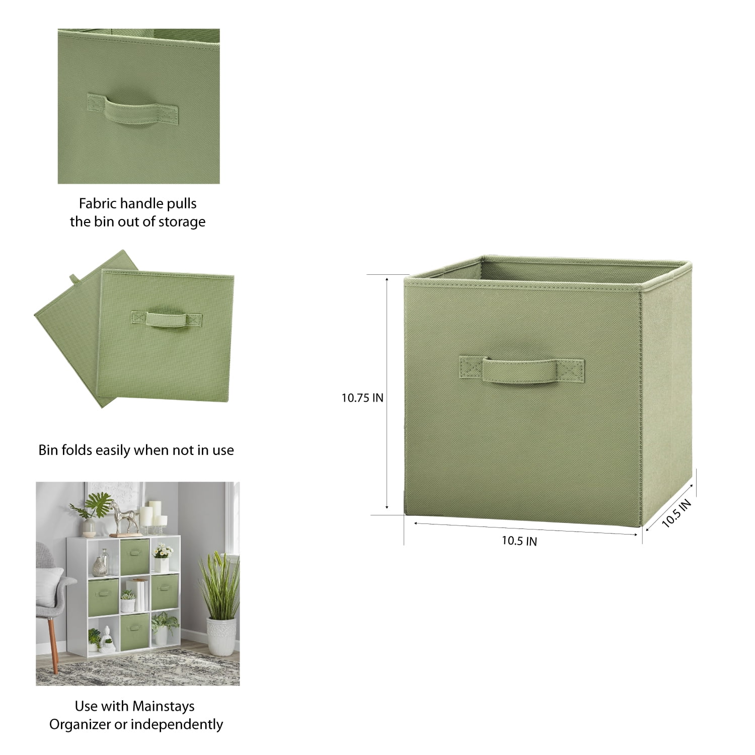 Mainstays Collapsible Cube Fabric Storage Bins, Olive Grove, 6 Pack