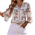 thumbnail image 1 of Camiseta de Verano para Mujer, Elegante, Informal, con Mangas 3/4, Cuello en V, Estilo Étnico Bohemio y Estampado Acampanado. XXL, 1 of 8