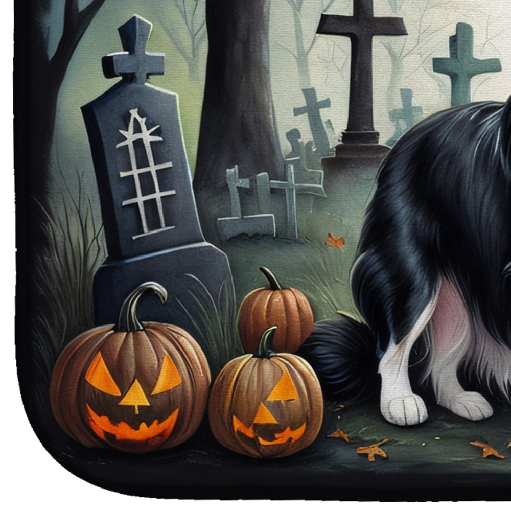 Border Collie Spooky Halloween Dish Drying Mat 14 in x 21 in
