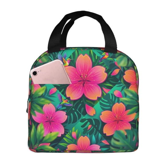 Cherry Blossom Lunch Bag, Portable Insulated Cooler Tote, Floral Lover Gift Design, Reusable Lunch Box For Travel, Picnic And Daily Use