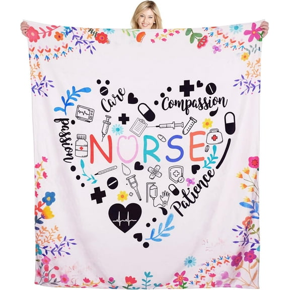 Soft Nurse Blanket for Women - Cozy Graduation Gift for Nurses, Heart Pattern Design, Ultra Plush Blanket, 60" x 50" Large Size