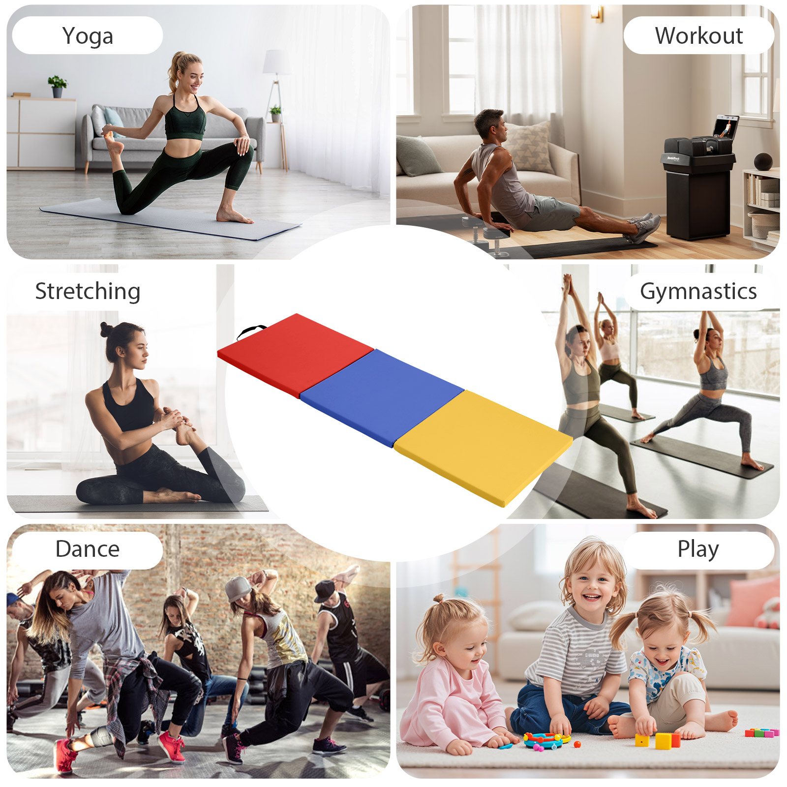 CL.HPAHKL Folding Gymnastics Mat 2'x6'x2'' Portable Lightweight Tumbling Mat for Kids Adults Yoga Home Gym Fitness, CM