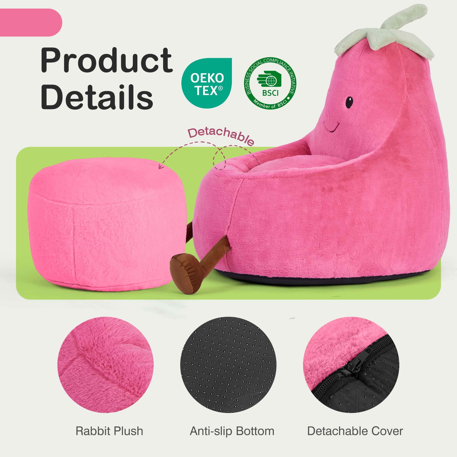 MAYEERTY Children's Bean Bag Chair Artificial Rabbit Fur Cover Filled Toddler Teen Sofa