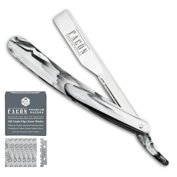 100 BLADES + Facón Professional Marble Straight Edge Barber Razor