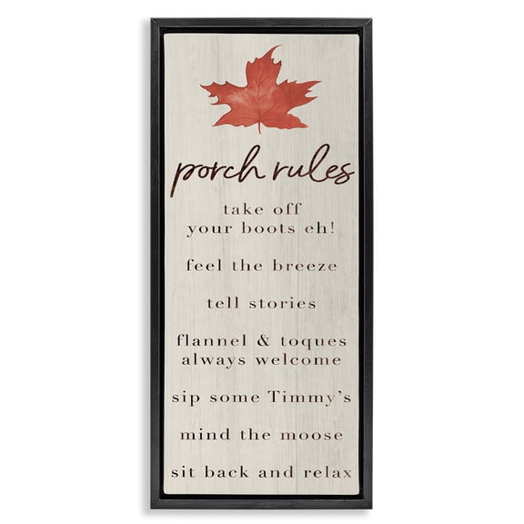Stupell Industries Traditional Maple Leaf Porch Rules Black Floating Frame Canvas Art, 11 x 25, by Lil' Rue