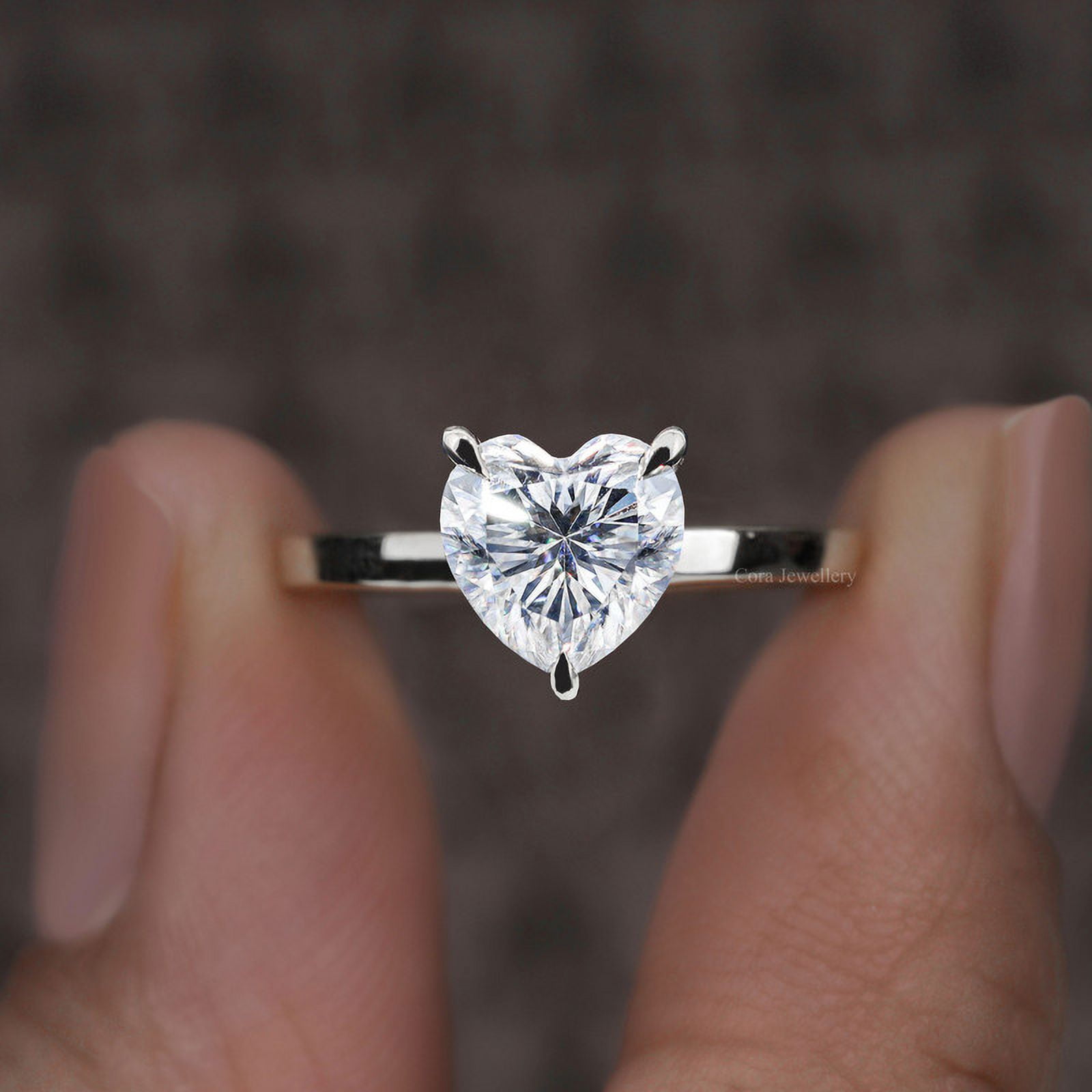 Cora Jewellery 1.5 CT Heart Shaped Moissanite Engagement Ring, Solitaire Ring For Women, 10K White Gold, 5.5 US, Pack of 1