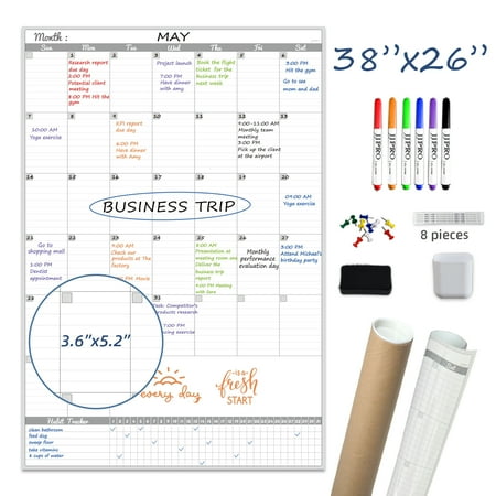 JJPRO Large Dry Erase Wall Calendar 38"x26"- Laminated One Month Giant Whiteboard Calendar for Wall - Vertical Blank Laminated Monthly Calender,Erasable 30 Day Schedule Planner for Home, Office,