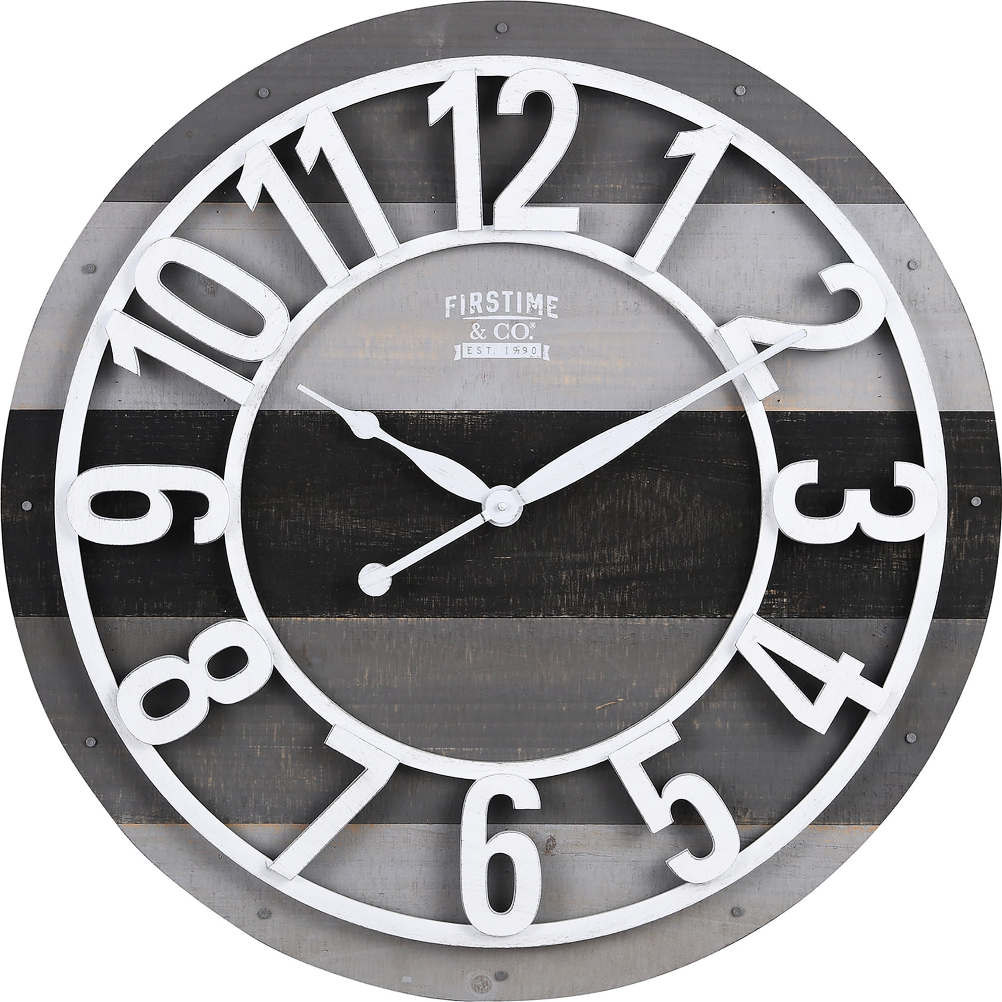 FirsTime & Co. White And Gray Shabby Planks Wall Clock, Farmhouse, Analog, 27 x 1.75 x 27 in