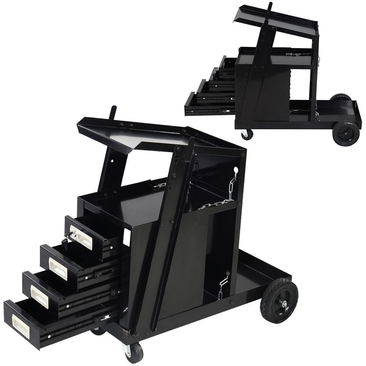 Welding Plasma Cutter Cart Tank Storage With 4 Drawer Cabinet