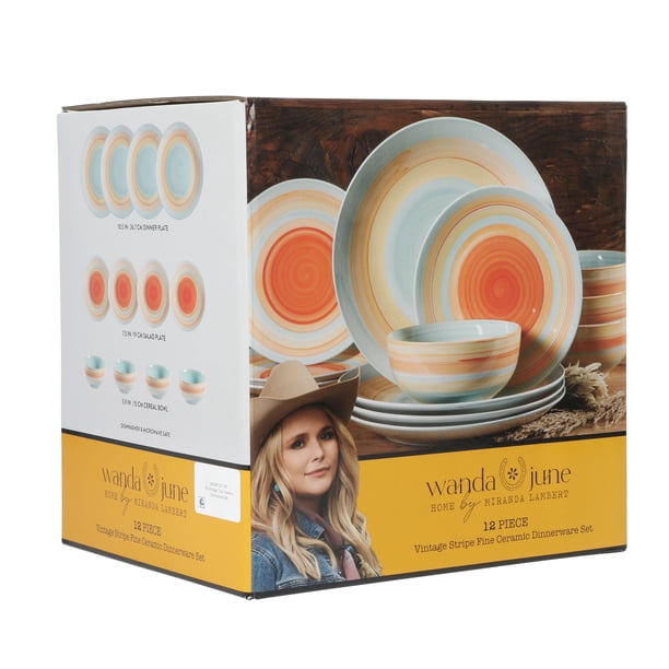 Wanda June Home Vintage Stripe 12-Piece Porcelain Dinnerware Set