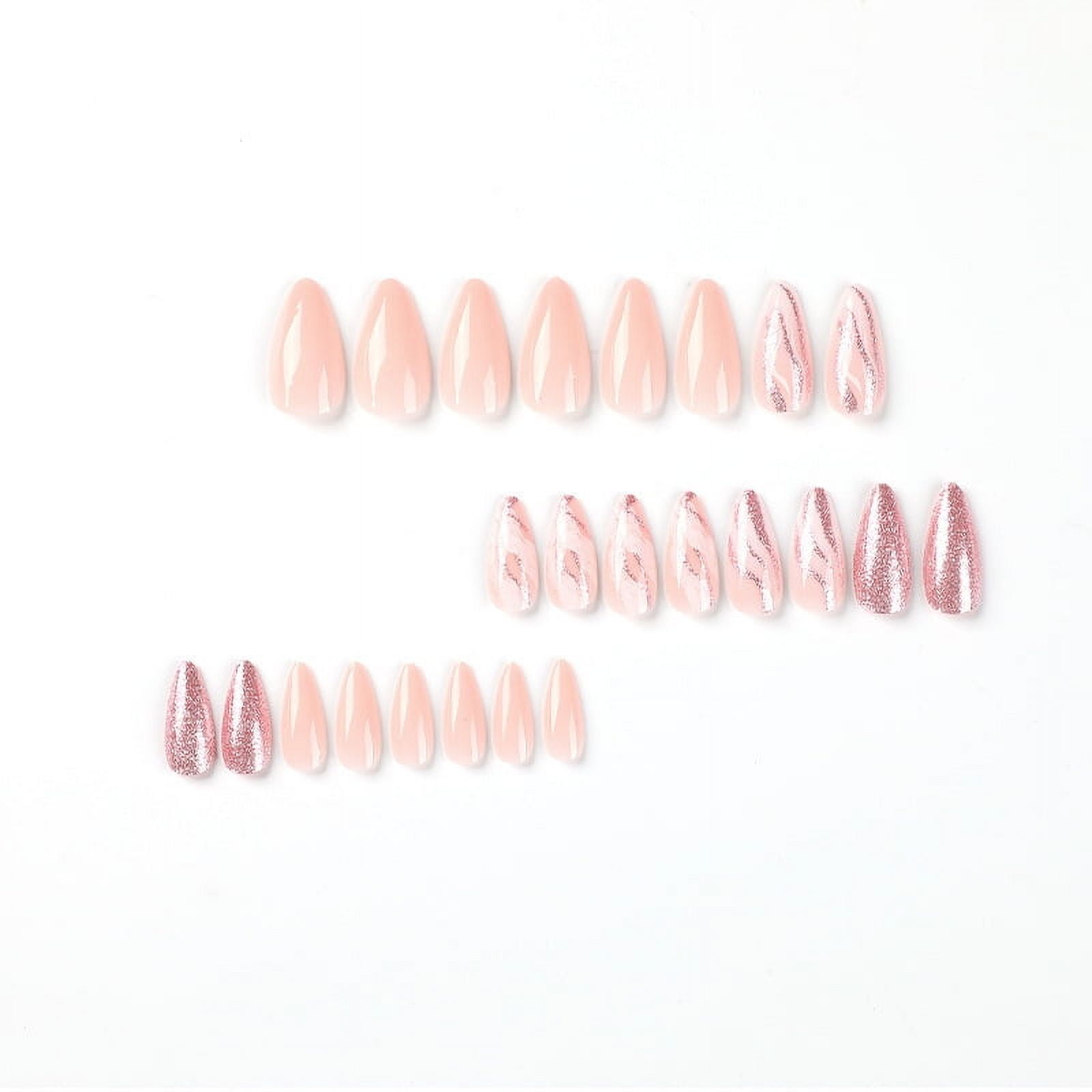 24 PCs Long Pieces of French Glitter Nails with 1 Piece of Jelly Glue and 1 Nail File