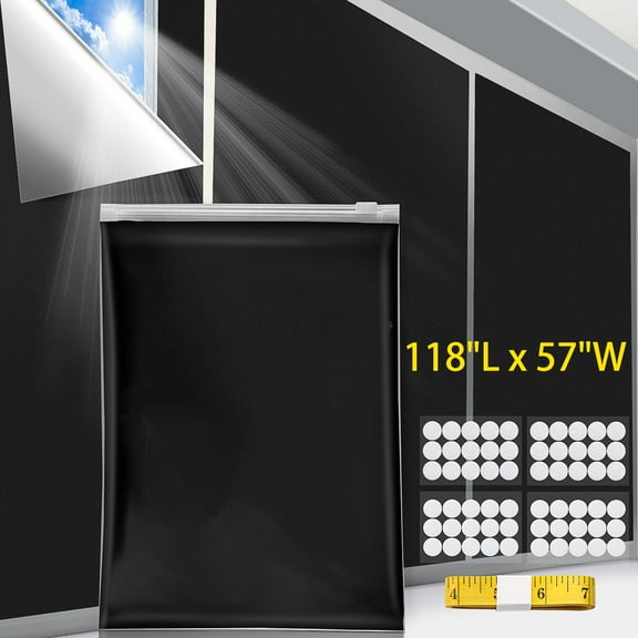 SOFTGAS 100% Blackout Window Cover, 118x57 Inch Portable Blackout Blinds, No Drill Privacy Blackout Shades, Cuttable Temporary Black Out Curtains for Bedroom Travel Dorm Home Nursery RV Media Room