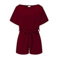 thumbnail image 4 of UPPADA Womens Summer Jumpsuit Short Sleeve Elegant Short Rompers Solid Crew Neck Strappy Playsuit Wide Leg Pants Overalls, 4 of 7