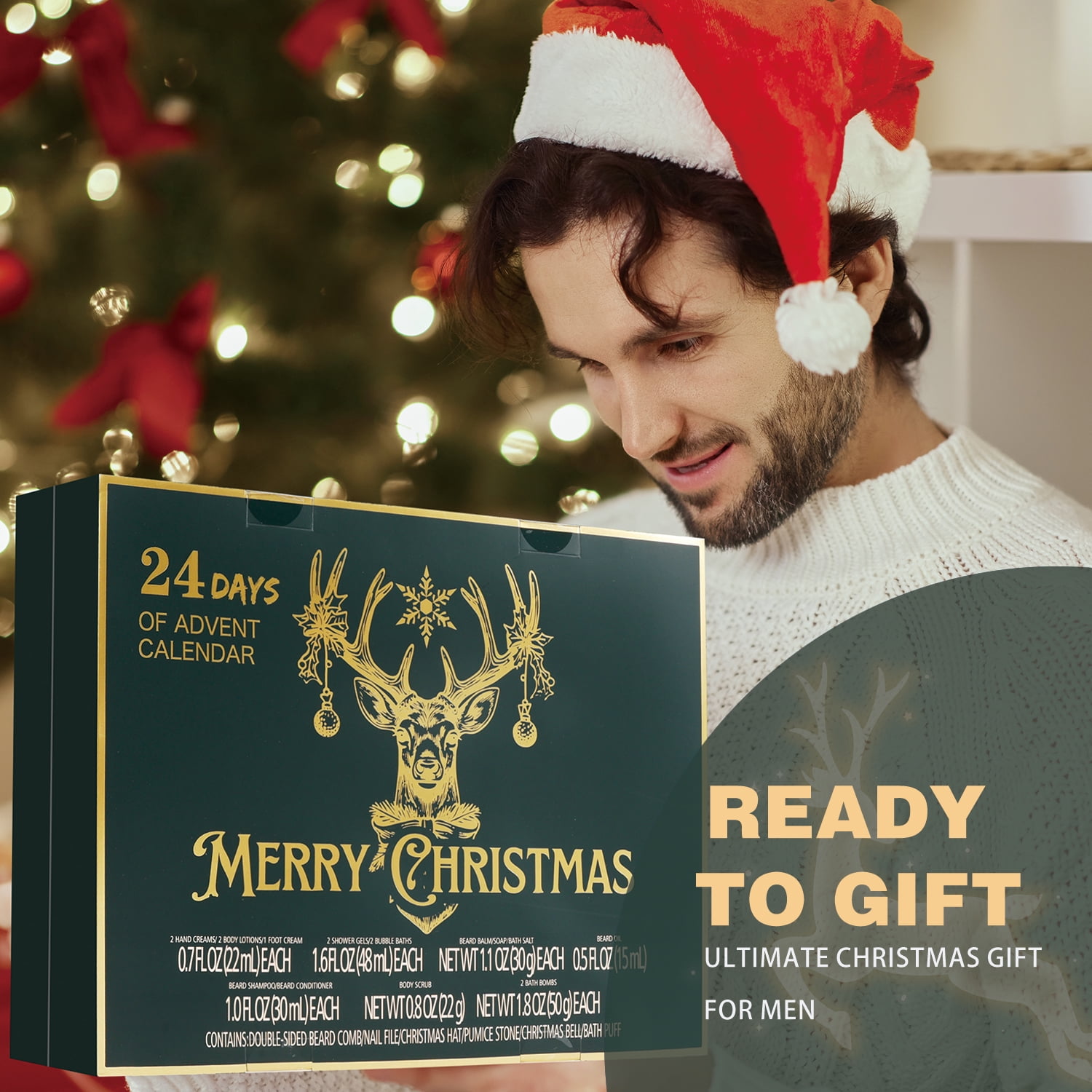 Body & Earth Christmas 2025 Advent Calendar for Adults Holiday Gifts, 24Pcs Cutdown Gifts Sets for Men, Beard Grooming Kits