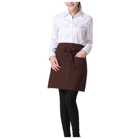 YIHNDIS Adult Waterproof 2 Pockets Waterdrop Resistant Waitress Waist Apron Chef Apron (Brown,One Size)