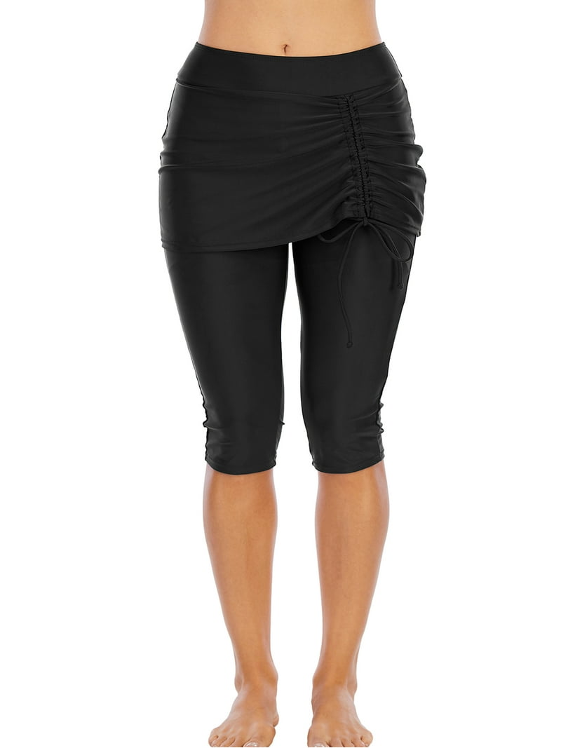 LELINTA Women's Skirted Swim Capris High Waist Swim Shorts Beach