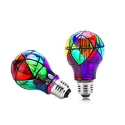 2 Pack LED Stained Glass Light Bulb, E26 Medium Base, A60 3.5W LED Bulb, Painted Light Bulb Night Light Mosaic Light Bulb Party Light Bulb
