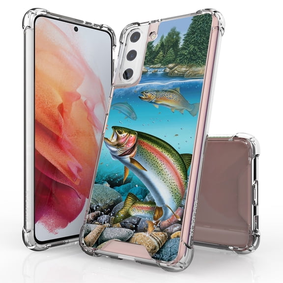 ANJ  Hybrid Slim Hard Back Cover Case Flexible Bumper for Samsung Galaxy S21 Plus - Wild Trout Fish