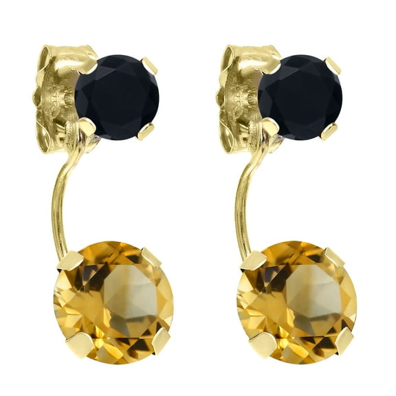 Gem Stone King 2.04 Ct Round Yellow Citrine Black Onyx 14K Yellow Gold Stud Earrings
