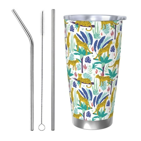 

Vsdgher Summer Leopard 20 Oz Stainless Steel Vacuum Insulated Travel Mug Coffee Cup for Home Office Outdoor Works Great for Ice Drinks and Hot Beverage -Straw Three-piece Set