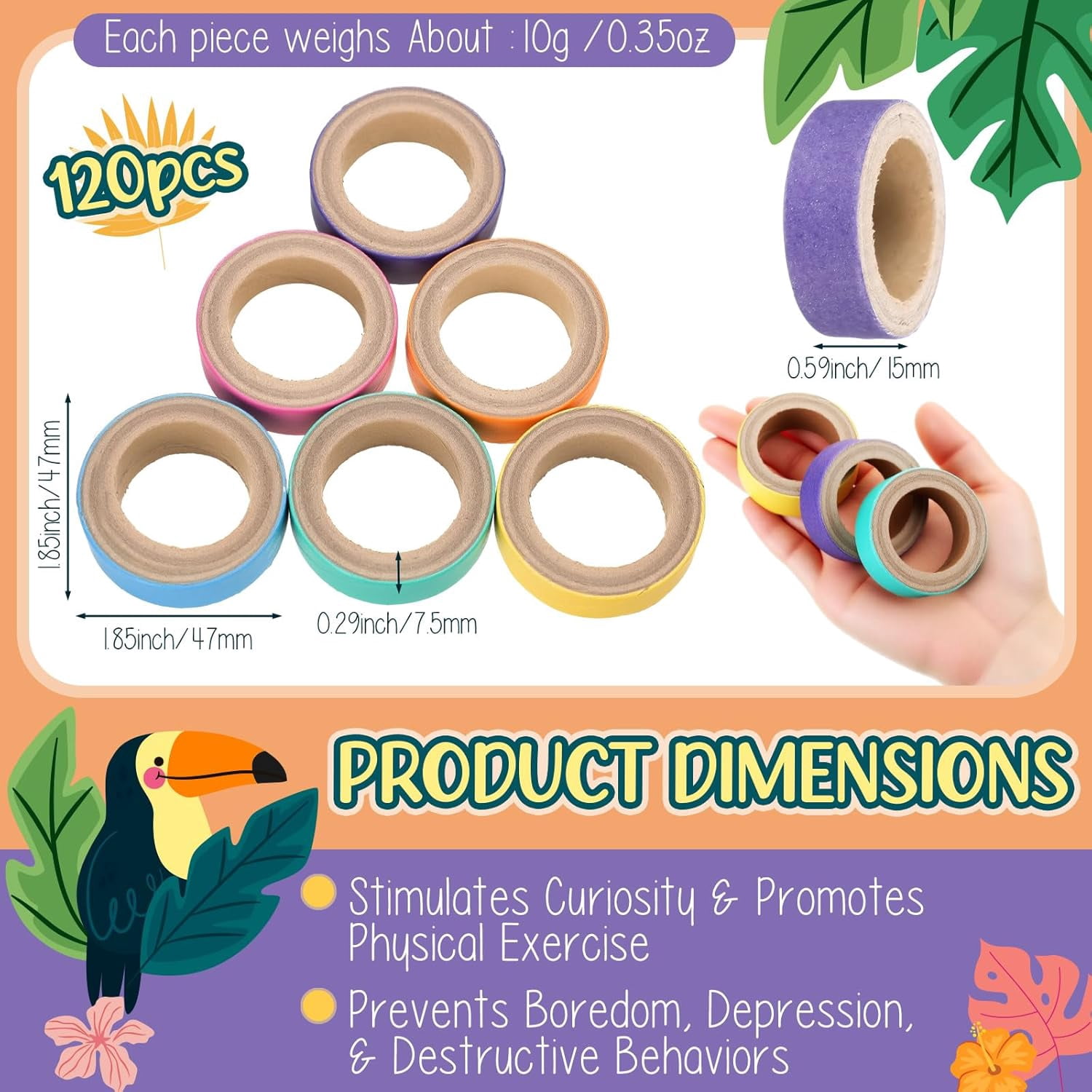 120 Pcs Bagels Bird Toys Bulk for Parrots Cardboard Core Bird Toy Chewing Shredding Foraging Play Foot for Medium and Large Parrot Mini Macaws African Grey Cockatoos