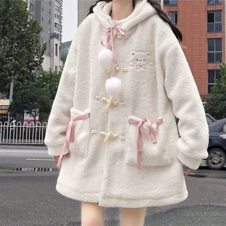 Girls Women Kawaii Bunny Ear Hoodie Top Long Sleeve Fuzzy Fluffy Rabbit Sweatshirt Plush Hooded Jacket Coats Bear White Small Canada Girls Women Kawaii Bunny Ear Hoodie Top, Womens Hooded Peacoat Small Size Xl Tall Girl