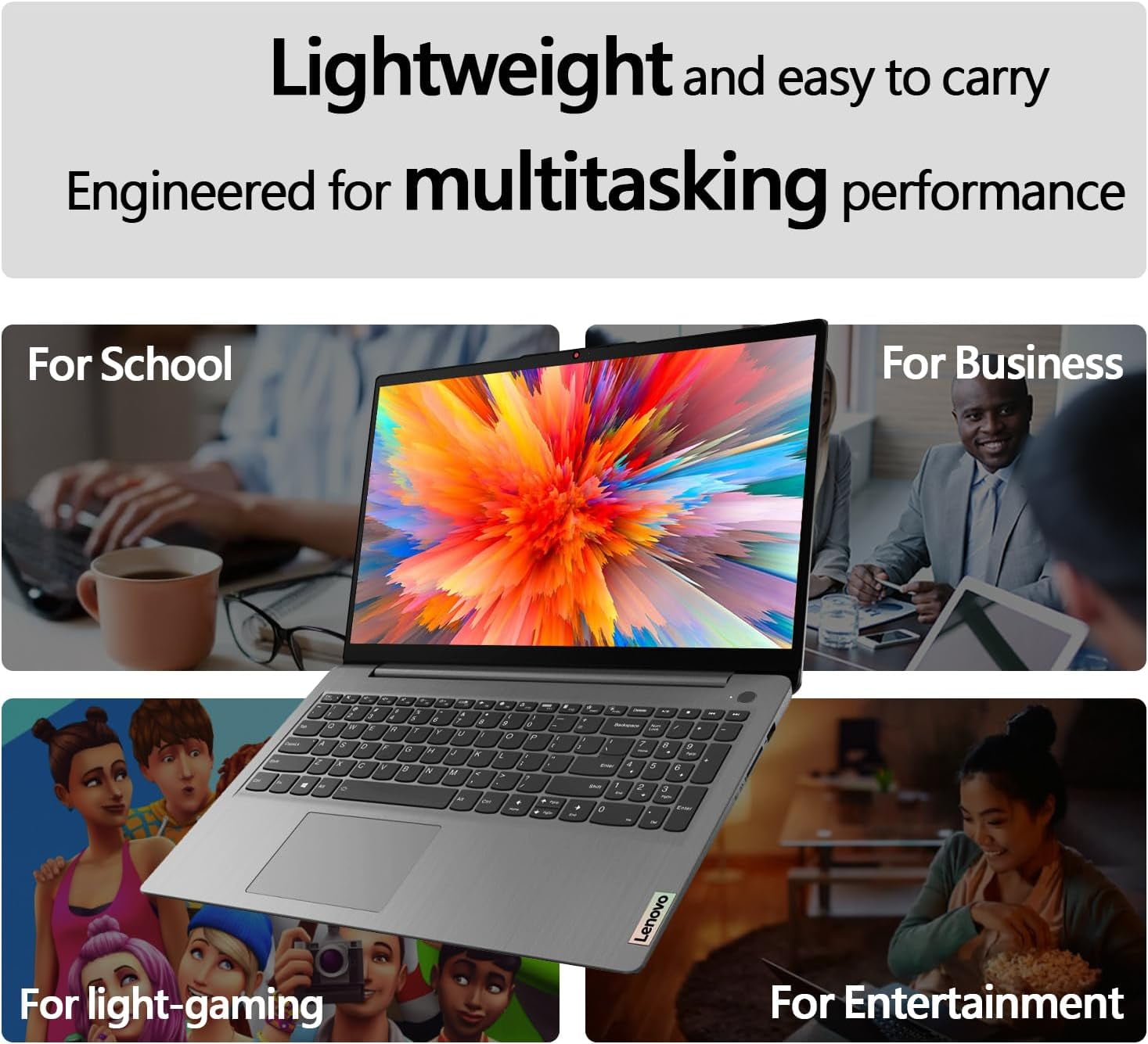 Lenovo IdeaPad 1 Laptop, 15.6" FHD Display, Intel Processor, 12GB RAM, 640GB Storage (128GB SSD + 512GB eMMC), Windows 11 Home, Grey
