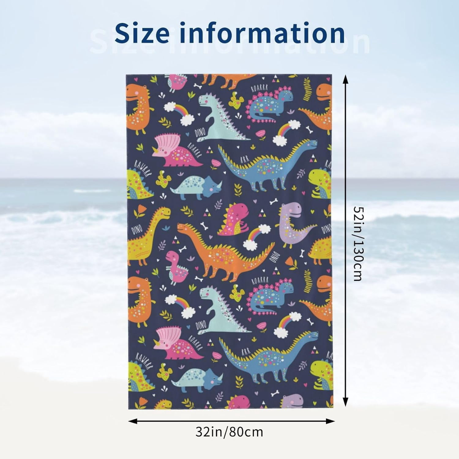 cromcu Dinosaur Beach Towel Cartoon Dinosaur for Girls Boys Adults 32 x 52 Inches Microfiber Bath Towels Quick Dry Beach Sand Proof Towels for Travel Sports Swim