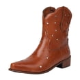 thumbnail image 4 of UngA Women'S Winter Booties Cowboy Boots for Women Cowgirl Western Boots Fashion Embroidery Stitched Chunky Heel Mid Calf Boots Brown,7, 4 of 7