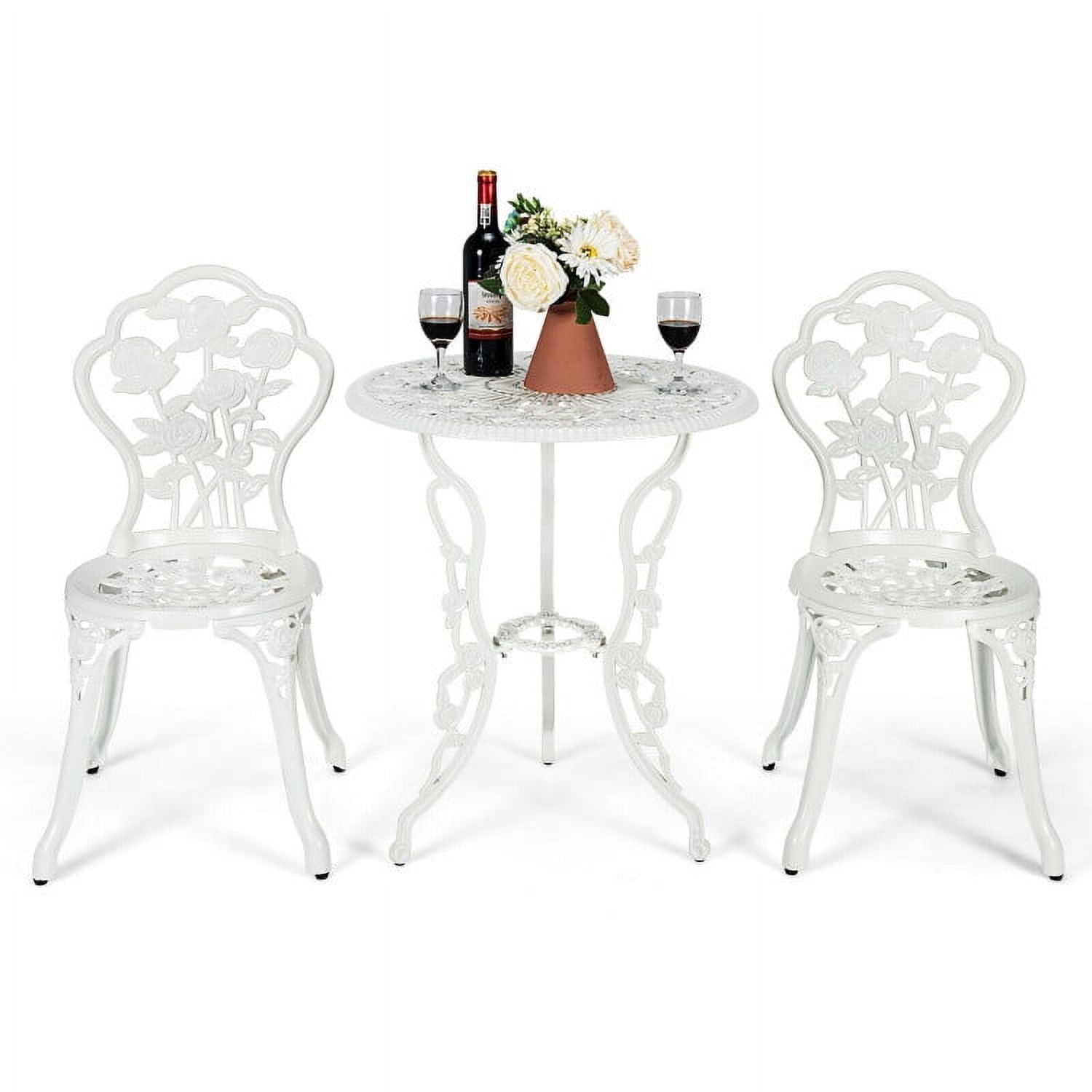 Aimee Lii Outdoor Patio Furniture Set, Cast Aluminum Patio Table Chairs Set with Rose Design, White