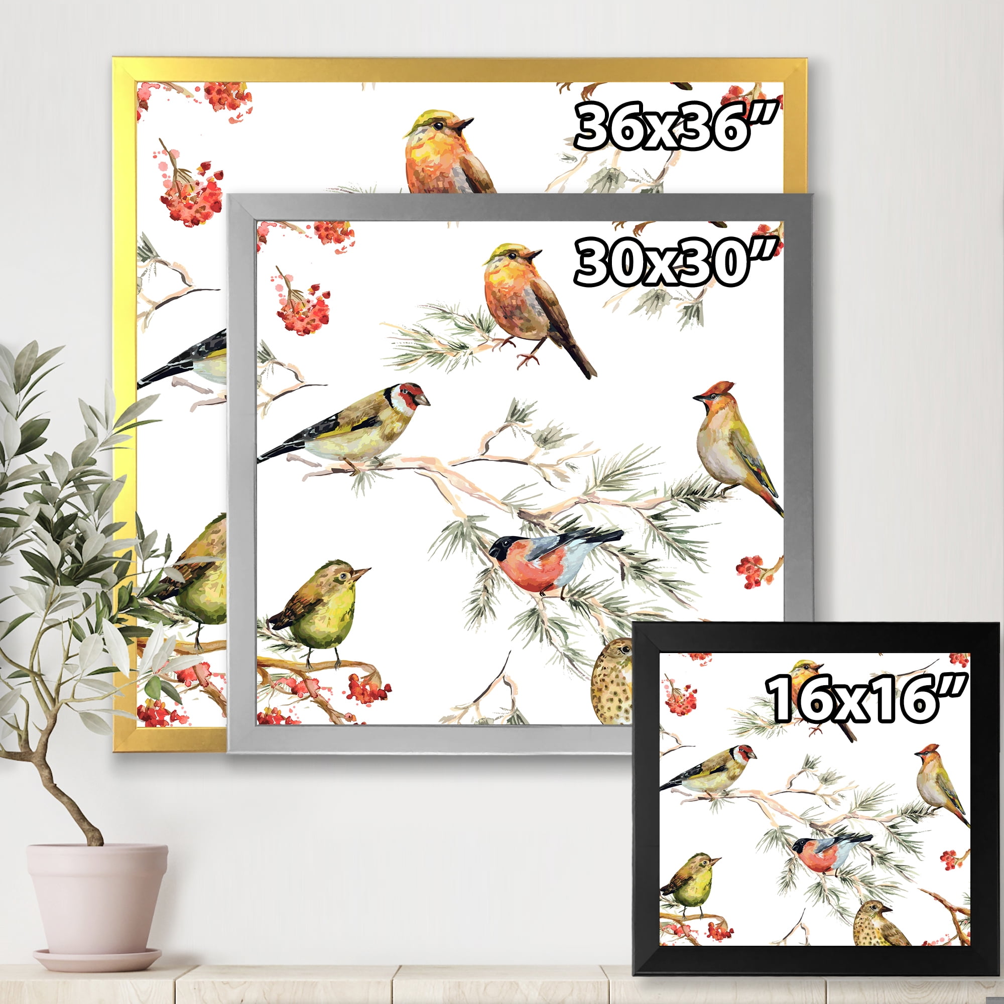 Designart 'Forest Birds Sitting On Branches' Traditional Framed Art Print