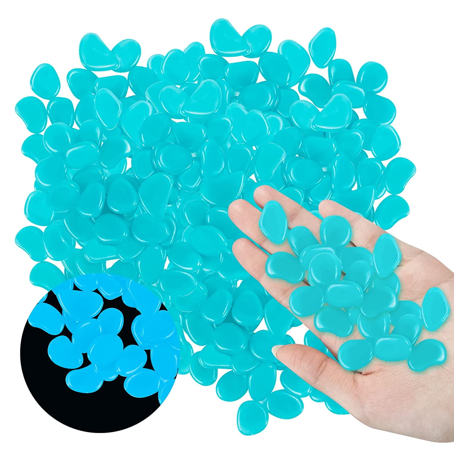 MOAMUN Glow In The Dark Pebbles Garden Stones 1000 Pcs Reusable Premium Resin Luminous Cobblestones For Garden Walkway Pathway Yard Aquarium Fish Tank Décor (Blue