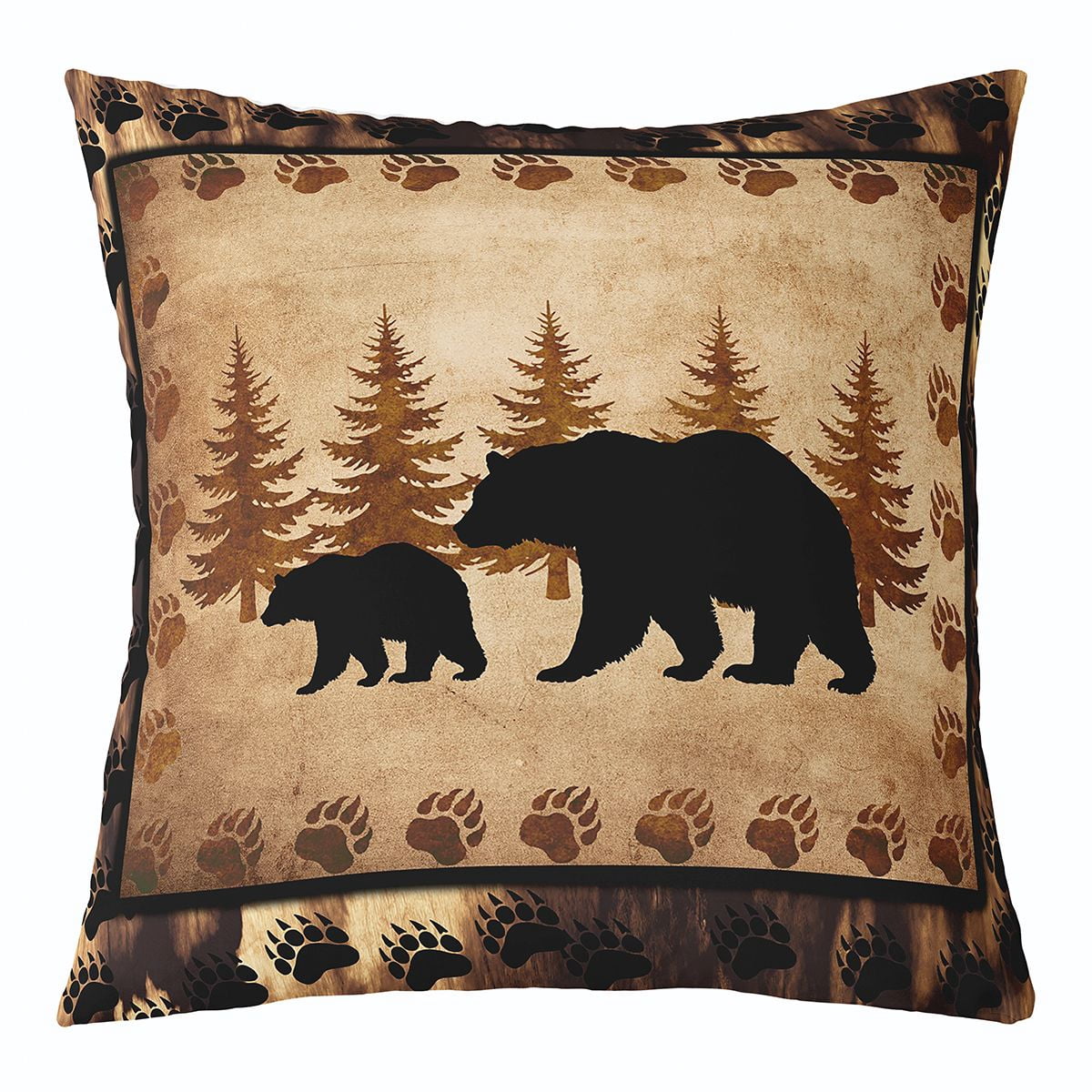 Bear Throw Pillow Covers 24"x24" Set of 2 Soft Wild Animal Cushion Covers for for Couch Sofa Rustic Cabin Country Nature Wildlife Bear Tree Yellow Brown Decorative Pillowcases Outdoor Pillows Covers