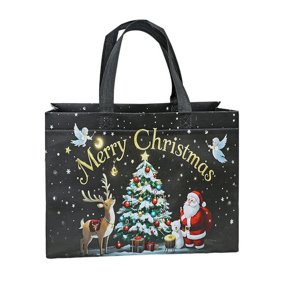 Non-Woven Christmas Gift Bags Reusable Tote Bags with Handle for Xmas Holiday Party Gifts Large Capacity Storage Bag (Black)
