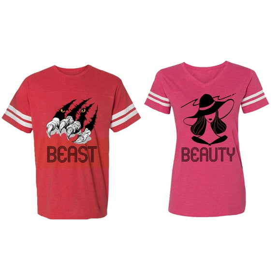 Beast Beauty Matching Couple Cotton Jerseys (Men Red / Women Pink) (Men L / Women M)