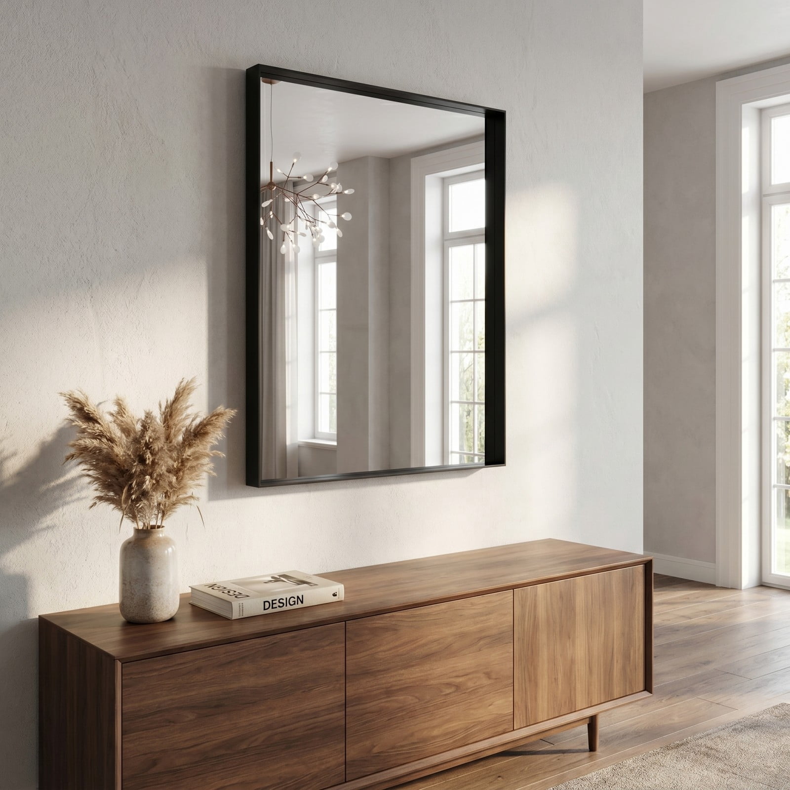 GRAHMCY 40"x40" Bathroom Wall Mounted Mirror Vanity Rectangular Mirror with Deep Frame, Black