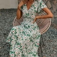 thumbnail image 5 of IROINNID Summer Dresses for Women , Women Maxi Wedding Guest Dresses, Short Sleeve and V-Neck Casual Floral Ruffled Summer Holiday Dresses, 5 of 9