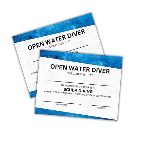 Open Water Scuba Diver Certification Certificate 30pk 8.5x11 Padi Dive Quick Freedive Ocean Swimming Lessons License Gift Voucher Snorkeling Classes Instructor