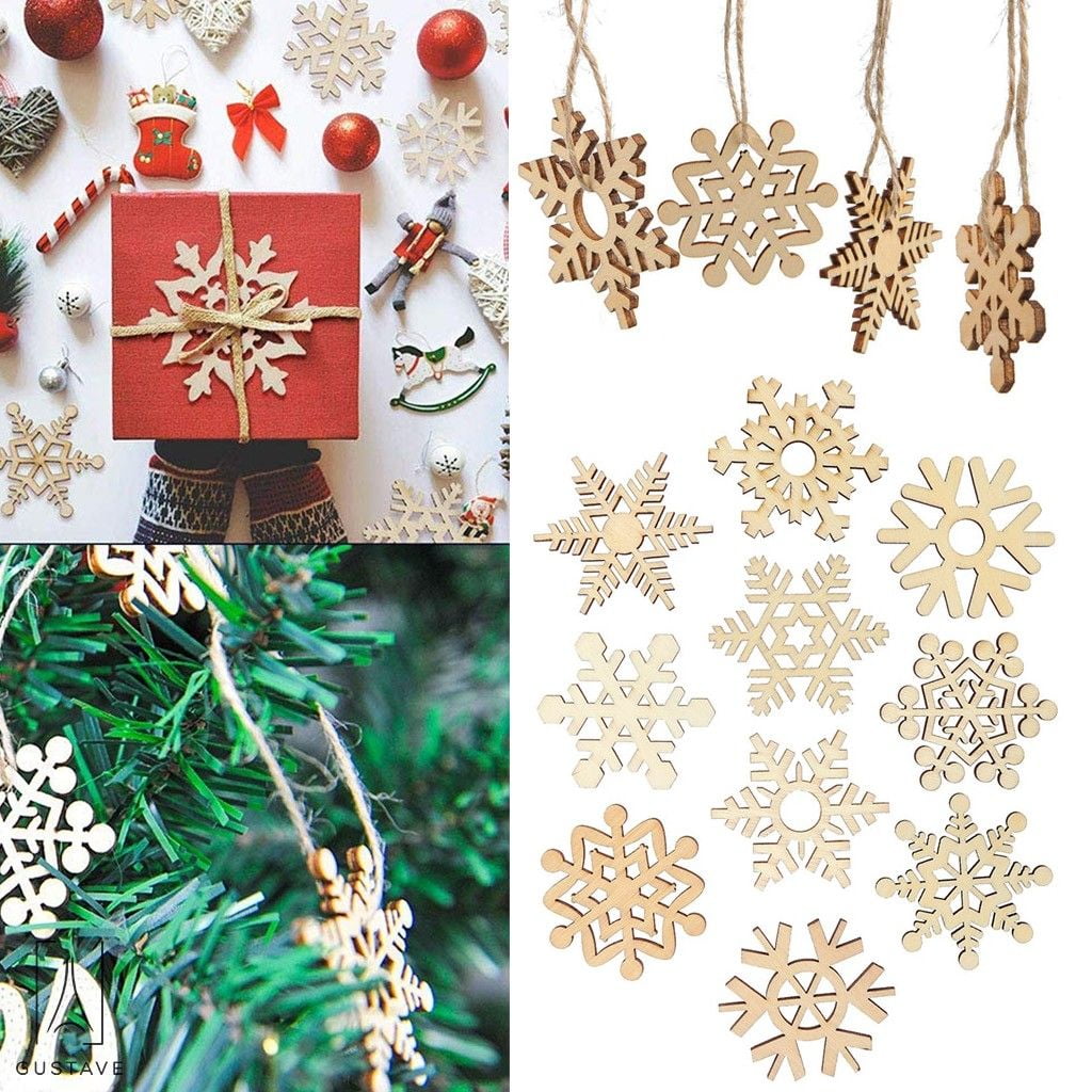 10pcs Christmas Wooden Snowflake Xmas Tree DIY Craft Decoration 